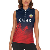 Custom Qatar Cricket Women Sleeveless Polo Shirt Red Sporty Pattern - Wonder Print Shop