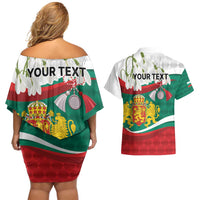 Republic of Bulgaria Personalized Couples Matching Off Shoulder Short Dress and Hawaiian Shirt Crowned Golden Lion Suedinenieto Pravi Silata