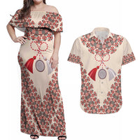 Baba Marta Day Martenitsa Couples Matching Off Shoulder Maxi Dress and Hawaiian Shirt Traditional Bulgarian Embroidery