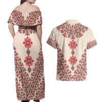 Baba Marta Day Martenitsa Couples Matching Off Shoulder Maxi Dress and Hawaiian Shirt Traditional Bulgarian Embroidery