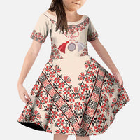 Baba Marta Day Martenitsa Family Matching Puletasi and Hawaiian Shirt Traditional Bulgarian Embroidery