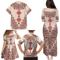 Baba Marta Day Martenitsa Family Matching Puletasi and Hawaiian Shirt Traditional Bulgarian Embroidery