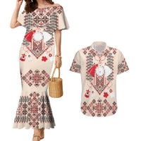 Vintage Martisor Day Martenitsa Couples Matching Mermaid Dress and Hawaiian Shirt Traditional Romanian Embroidery No1
