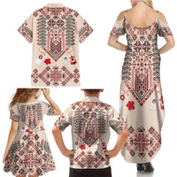 Vintage Martisor Day Martenitsa Family Matching Summer Maxi Dress and Hawaiian Shirt Traditional Romanian Embroidery No1