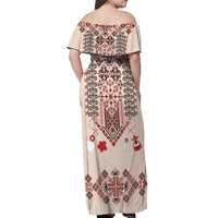 Vintage Martisor Day Martenitsa Off Shoulder Maxi Dress Traditional Romanian Embroidery No1