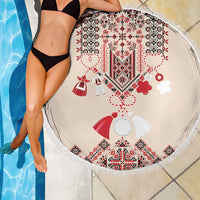 Vintage Martisor Day Martenitsa Beach Blanket Traditional Romanian Embroidery No2