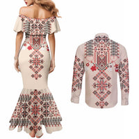 Vintage Martisor Day Martenitsa Couples Matching Mermaid Dress and Long Sleeve Button Shirt Traditional Romanian Embroidery No2