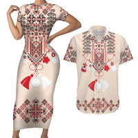 Vintage Martisor Day Martenitsa Couples Matching Short Sleeve Bodycon Dress and Hawaiian Shirt Traditional Romanian Embroidery No2