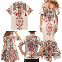 Vintage Martisor Day Martenitsa Family Matching Mermaid Dress and Hawaiian Shirt Traditional Romanian Embroidery No2