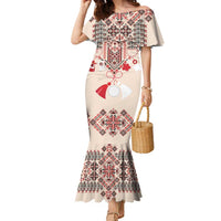 Vintage Martisor Day Martenitsa Family Matching Mermaid Dress and Hawaiian Shirt Traditional Romanian Embroidery No2