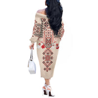 Vintage Martisor Day Martenitsa Off The Shoulder Long Sleeve Dress Traditional Romanian Embroidery No2