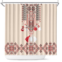 Vintage Martisor Day Martenitsa Shower Curtain Traditional Romanian Embroidery No2