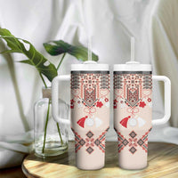 Vintage Martisor Day Martenitsa Tumbler With Handle Traditional Romanian Embroidery No2