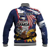 USA-American Samoa Flag Day Personalized Baseball Jacket Bald Eagle Polynesian Tribal Pattern