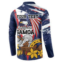 USA-American Samoa Flag Day Personalized Button Sweatshirt Bald Eagle Polynesian Tribal Pattern