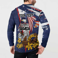 USA-American Samoa Flag Day Personalized Button Sweatshirt Bald Eagle Polynesian Tribal Pattern