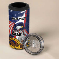 USA-American Samoa Flag Day Personalized 4 in 1 Can Cooler Tumbler Bald Eagle Polynesian Tribal Pattern