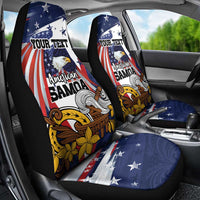 USA-American Samoa Flag Day Personalized Car Seat Cover Bald Eagle Polynesian Tribal Pattern