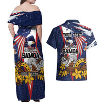 USA-American Samoa Flag Day Personalized Couples Matching Off Shoulder Maxi Dress and Hawaiian Shirt Bald Eagle Polynesian Tribal Pattern