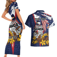 USA-American Samoa Flag Day Personalized Couples Matching Short Sleeve Bodycon Dress and Hawaiian Shirt Bald Eagle Polynesian Tribal Pattern