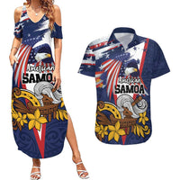 USA-American Samoa Flag Day Personalized Couples Matching Summer Maxi Dress and Hawaiian Shirt Bald Eagle Polynesian Tribal Pattern
