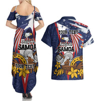 USA-American Samoa Flag Day Personalized Couples Matching Summer Maxi Dress and Hawaiian Shirt Bald Eagle Polynesian Tribal Pattern