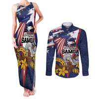 USA-American Samoa Flag Day Personalized Couples Matching Tank Maxi Dress and Long Sleeve Button Shirt Bald Eagle Polynesian Tribal Pattern