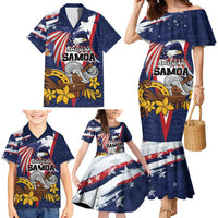 USA-American Samoa Flag Day Personalized Family Matching Mermaid Dress and Hawaiian Shirt Bald Eagle Polynesian Tribal Pattern