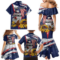 USA-American Samoa Flag Day Personalized Family Matching Mermaid Dress and Hawaiian Shirt Bald Eagle Polynesian Tribal Pattern