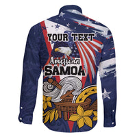 USA-American Samoa Flag Day Personalized Family Matching Off The Shoulder Long Sleeve Dress and Hawaiian Shirt Bald Eagle Polynesian Tribal Pattern