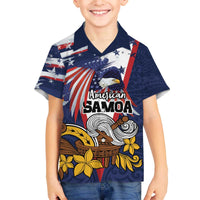 USA-American Samoa Flag Day Personalized Family Matching Off The Shoulder Long Sleeve Dress and Hawaiian Shirt Bald Eagle Polynesian Tribal Pattern