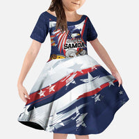 USA-American Samoa Flag Day Personalized Family Matching Off Shoulder Maxi Dress and Hawaiian Shirt Bald Eagle Polynesian Tribal Pattern