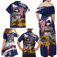 USA-American Samoa Flag Day Personalized Family Matching Off Shoulder Maxi Dress and Hawaiian Shirt Bald Eagle Polynesian Tribal Pattern