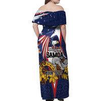 USA-American Samoa Flag Day Personalized Family Matching Off Shoulder Maxi Dress and Hawaiian Shirt Bald Eagle Polynesian Tribal Pattern