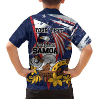 USA-American Samoa Flag Day Personalized Family Matching Off Shoulder Short Dress and Hawaiian Shirt Bald Eagle Polynesian Tribal Pattern