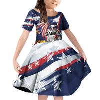 USA-American Samoa Flag Day Personalized Family Matching Off Shoulder Short Dress and Hawaiian Shirt Bald Eagle Polynesian Tribal Pattern