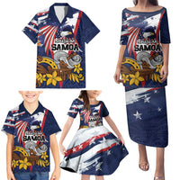 USA-American Samoa Flag Day Personalized Family Matching Puletasi and Hawaiian Shirt Bald Eagle Polynesian Tribal Pattern
