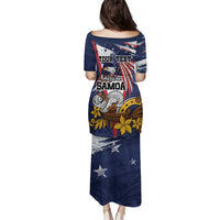 USA-American Samoa Flag Day Personalized Family Matching Puletasi and Hawaiian Shirt Bald Eagle Polynesian Tribal Pattern