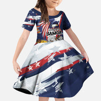 USA-American Samoa Flag Day Personalized Family Matching Short Sleeve Bodycon Dress and Hawaiian Shirt Bald Eagle Polynesian Tribal Pattern
