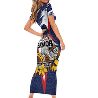 USA-American Samoa Flag Day Personalized Family Matching Short Sleeve Bodycon Dress and Hawaiian Shirt Bald Eagle Polynesian Tribal Pattern