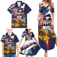 USA-American Samoa Flag Day Personalized Family Matching Summer Maxi Dress and Hawaiian Shirt Bald Eagle Polynesian Tribal Pattern
