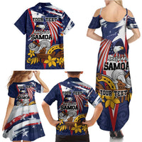 USA-American Samoa Flag Day Personalized Family Matching Summer Maxi Dress and Hawaiian Shirt Bald Eagle Polynesian Tribal Pattern
