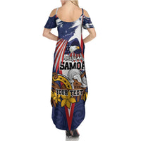 USA-American Samoa Flag Day Personalized Family Matching Summer Maxi Dress and Hawaiian Shirt Bald Eagle Polynesian Tribal Pattern