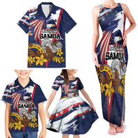 USA-American Samoa Flag Day Personalized Family Matching Tank Maxi Dress and Hawaiian Shirt Bald Eagle Polynesian Tribal Pattern
