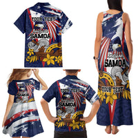 USA-American Samoa Flag Day Personalized Family Matching Tank Maxi Dress and Hawaiian Shirt Bald Eagle Polynesian Tribal Pattern