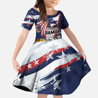USA-American Samoa Flag Day Personalized Kid Short Sleeve Dress Bald Eagle Polynesian Tribal Pattern