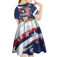 USA-American Samoa Flag Day Personalized Kid Short Sleeve Dress Bald Eagle Polynesian Tribal Pattern