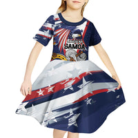 USA-American Samoa Flag Day Personalized Kid Short Sleeve Dress Bald Eagle Polynesian Tribal Pattern