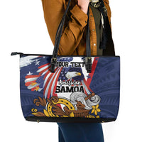 USA-American Samoa Flag Day Personalized Leather Tote Bag Bald Eagle Polynesian Tribal Pattern