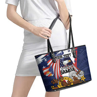 USA-American Samoa Flag Day Personalized Leather Tote Bag Bald Eagle Polynesian Tribal Pattern